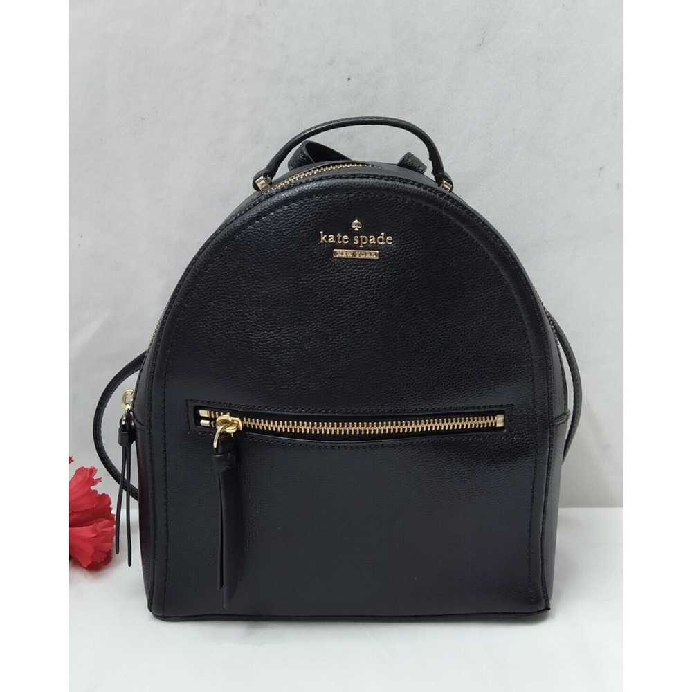 Kate Spade New York Black Leather Zipper Closure Top Handle Backpack